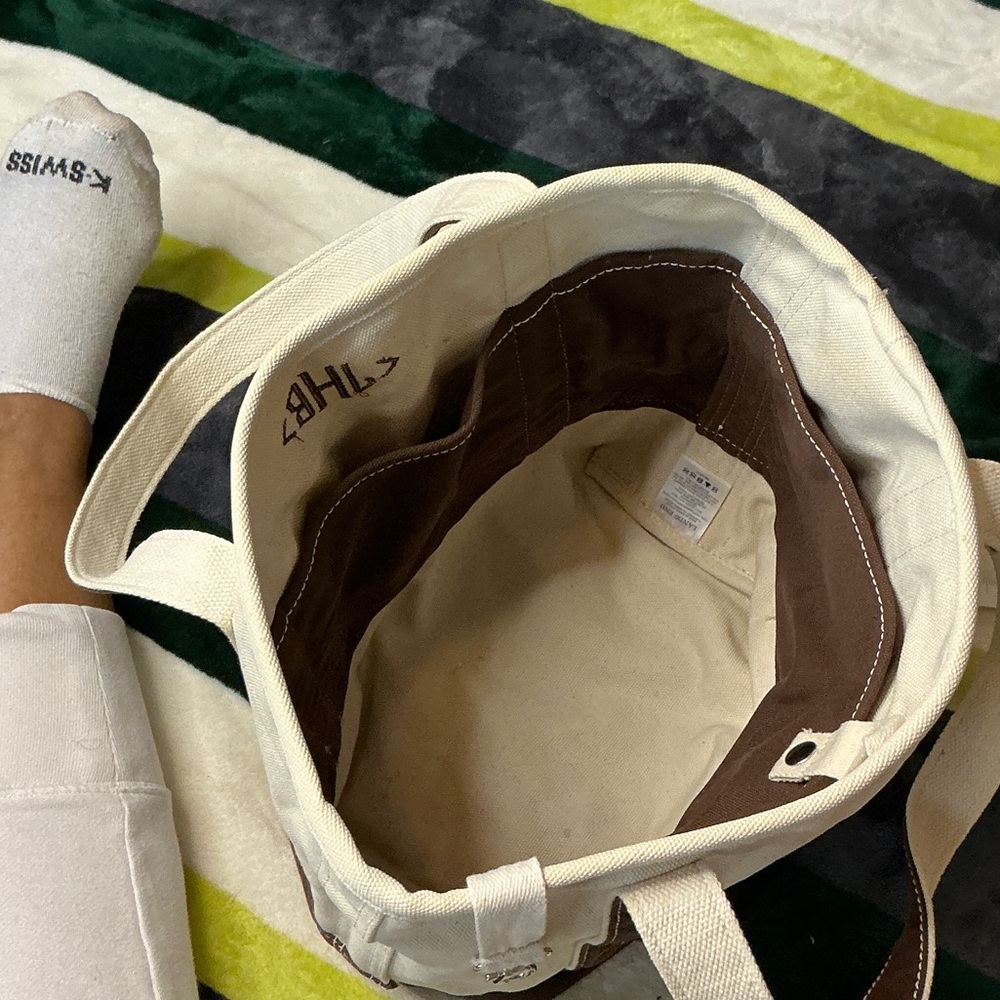 Lands' End Cream and Brown Canvas Duffel Tote - Picture 6 of 13